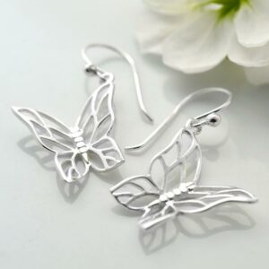 Silver Butterfly Drop Earrings by Martha Jackson