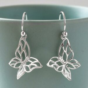 Silver Butterfly Drop Earrings by Martha Jackson