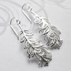 MJ0305E Silver Peacock Feather Earrings 1 cecb47ea d7c3 4d32 bd93 eb385587fcce