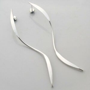 Sterling Silver Elongated Ribbon Stud Earrings on white