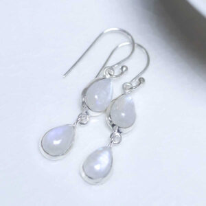 Sterling Silver Double Moonstone Dangly Teardrops ON W