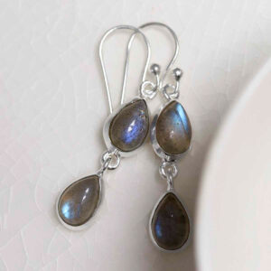 Sterling Silver Double Labradorite Dangly Teardrops on white