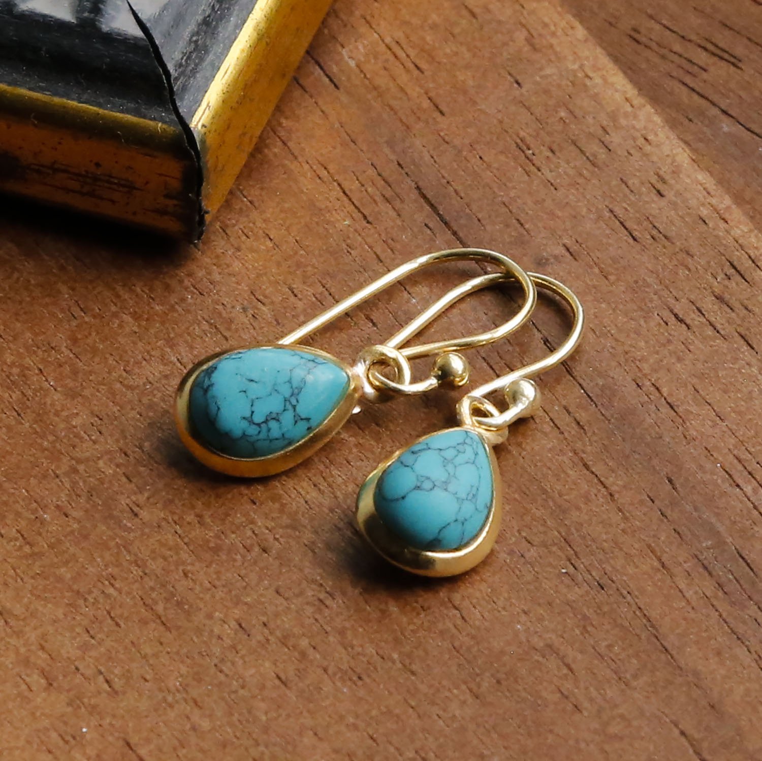 Gold Plated Turquoise Teardrop Earrings | Martha Jackson