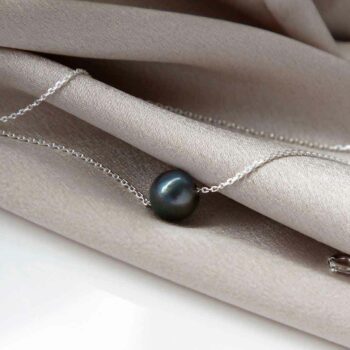 MK820 STERLING STERLING SILVER FRESH WATER BLACK PEARL NECKLACE 18 19.5