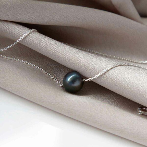 MK820 STERLING STERLING SILVER FRESH WATER BLACK PEARL NECKLACE 18 19.5
