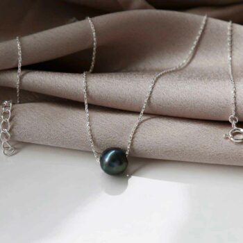 MK820 STERLING STERLING SILVER FRESH WATER BLACK PEARL NECKLACE 18 19.5
