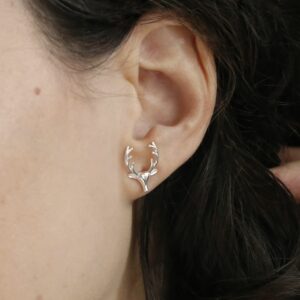 Sterling Silver Stag Stud Earrings on a model