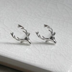 Sterling Silver Stag Stud Earrings on White Background