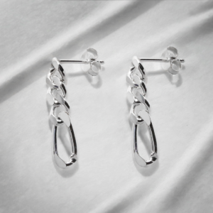 sterling silver figaro chain earrings on white background