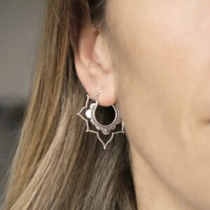 ML908_Sterling Silver Kaleidoscope hoops on model