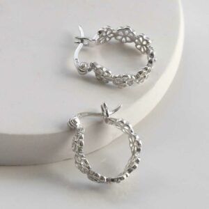 Silver Lace Flower Hoops on white background