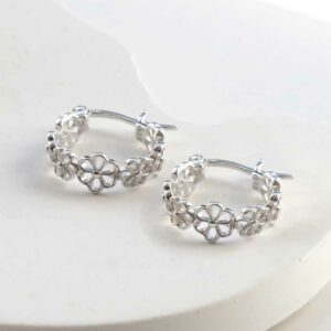 Silver Lace Flower Hoops on white background