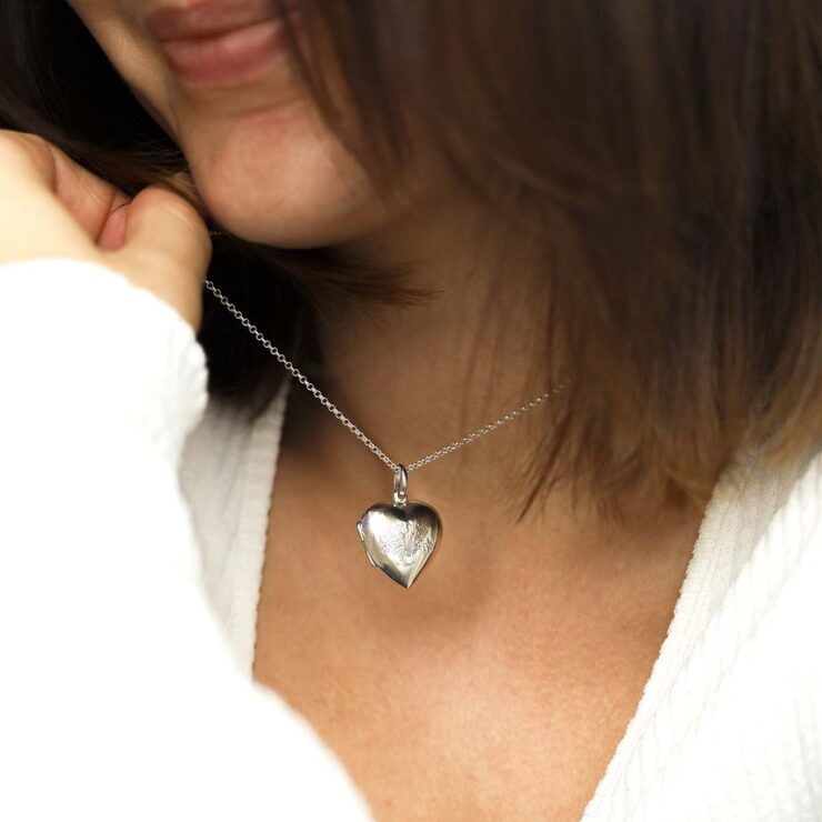 Sterling Silver Medium Tree Heart Locket on model