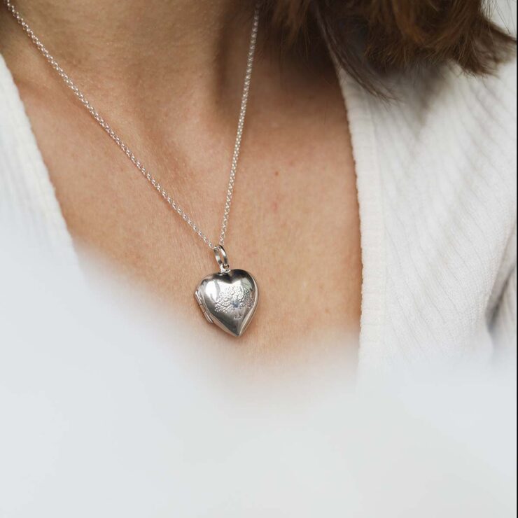 Sterling Silver Medium Tree Heart Locket on model