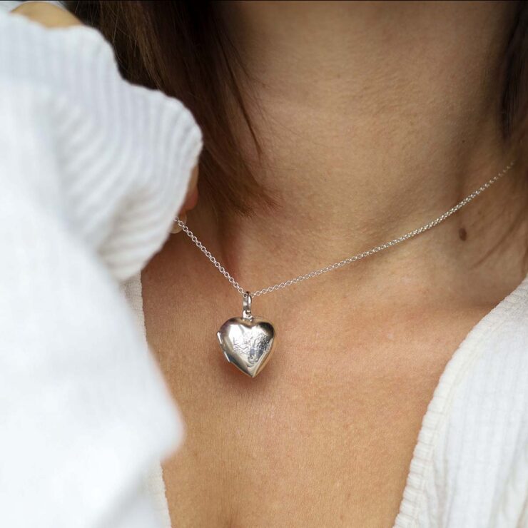 Sterling Silver Medium Tree Heart Locket on model