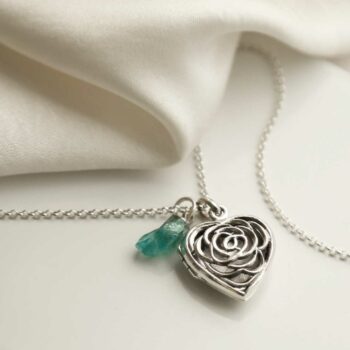 MR1103 ENGRAVABLE STERLING SILVER FILIGREE ROSE HEART LOCKET NECKLACE APATITE 4