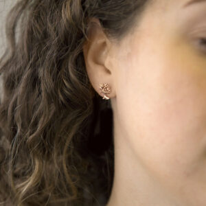 Brunette Model Wearing Rose Gold Tree Studs