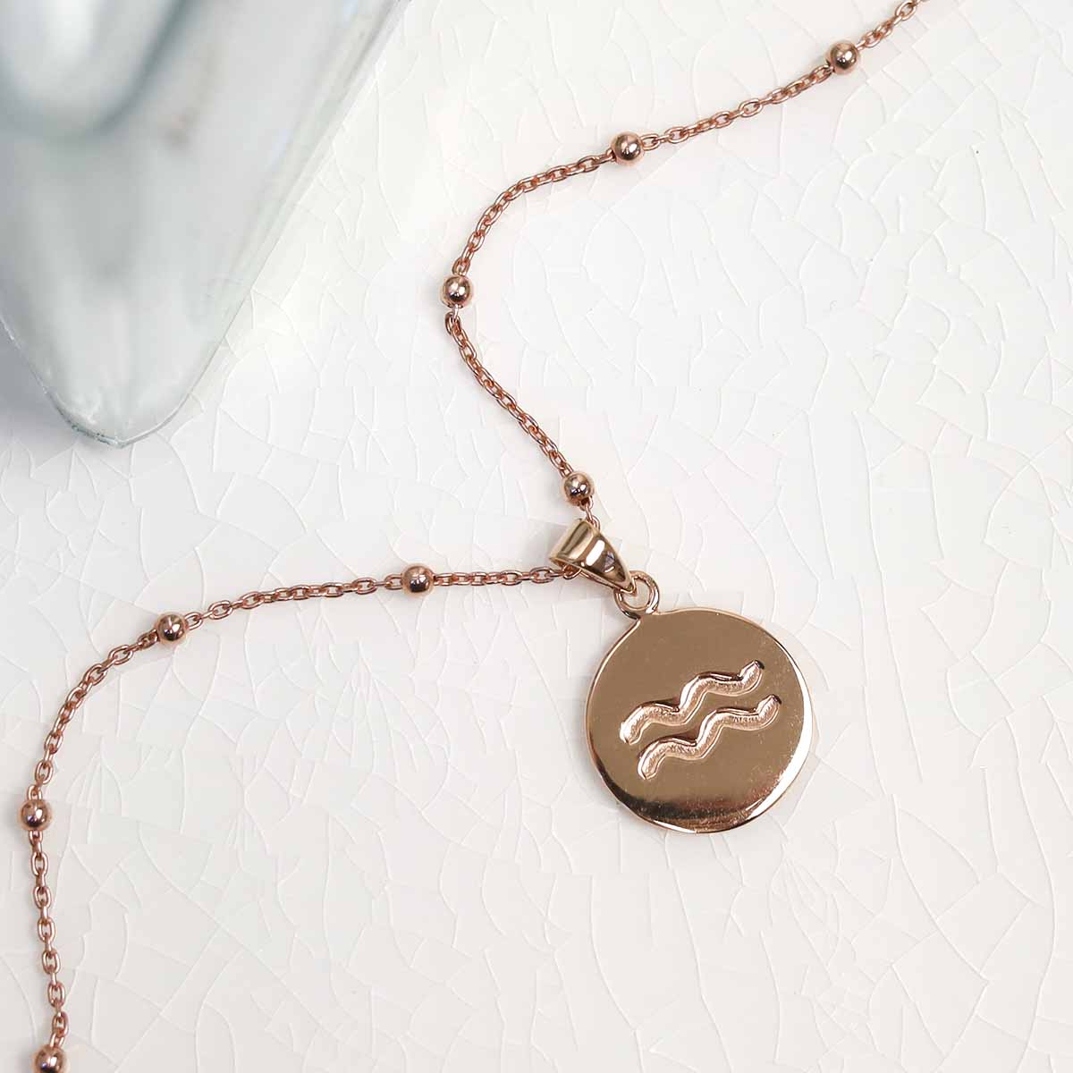 Rose Gold Plated Sterling Silver Aquarius Star Sign Necklace