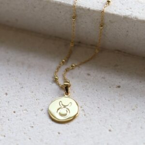 Gold Taurus Necklace on stone background