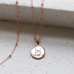 Rose Gold Taurus Necklace on stone background