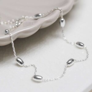 Sterling Silver Dew Drop Anklet on jewellery dish