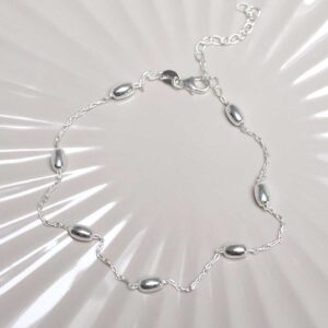 Sterling Silver Dew Drop Anklet on jewellery dish