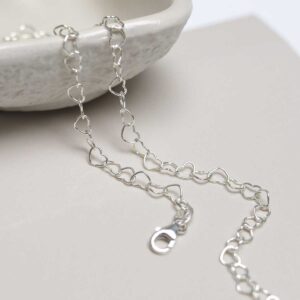 Sterling Silver Hearts Anklet in jewellery dish