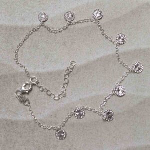 Sterling Silver Diamond Disc Anklet on jewellery dish
