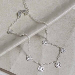 Sterling Silver Diamond Disc Anklet on jewellery dish