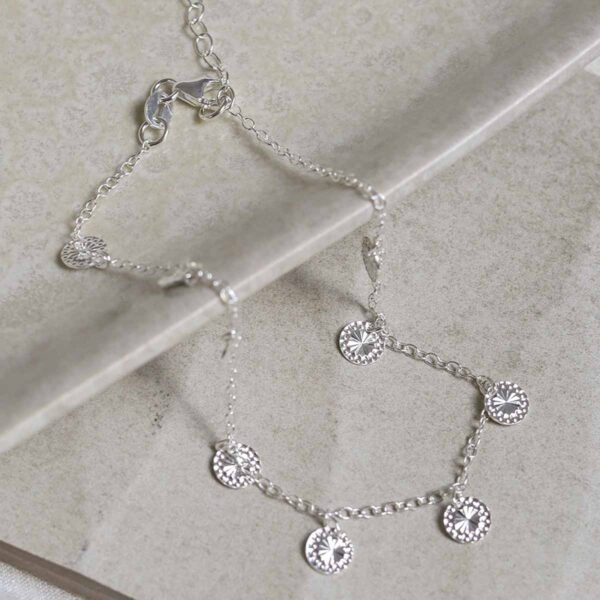 Sterling Silver Diamond Disc Anklet on jewellery dish