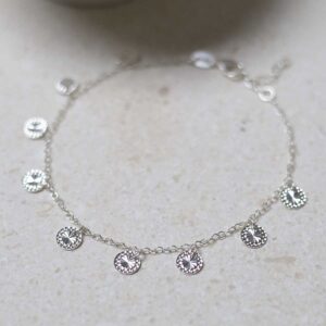 Sterling Silver Diamond Disc Bracelet on jewellery dish