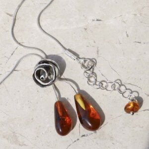 Sterling Silver Amber Rose Necklace