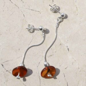 Sterling Silver Toffee Amber Drop Stud Earrings