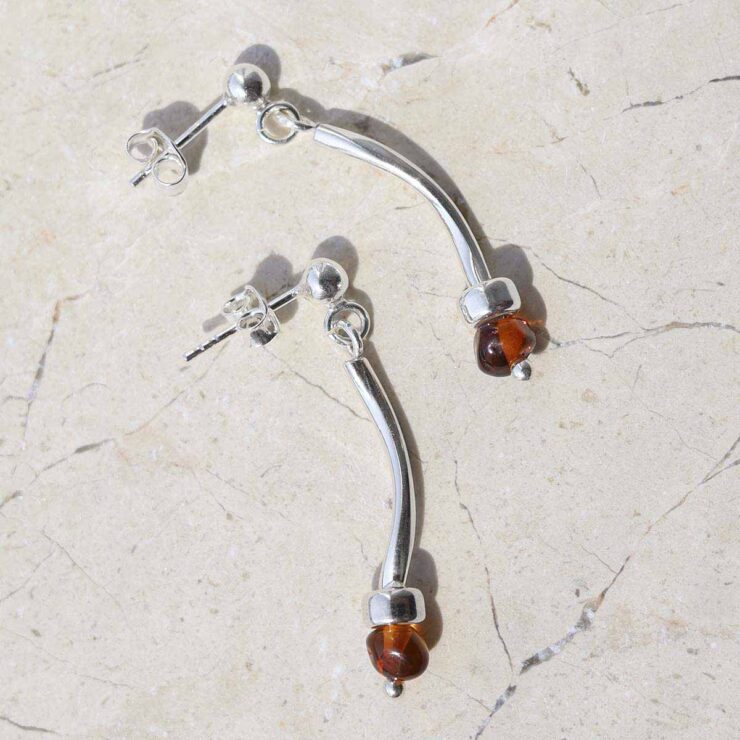 MY1410_Sterling Silver Essential Amber Stud Drop Earrings_new 2 Sterling Silver Essential Amber Stud Drop Earrings