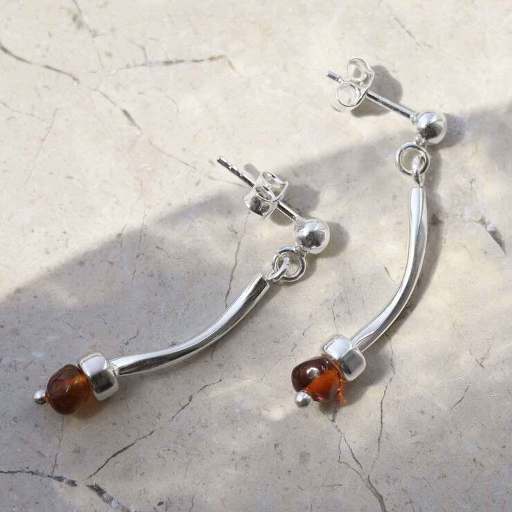 Sterling Silver Essential Amber Stud Drop Earrings