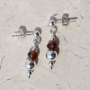 Sterling Silver Delicate Amber Stud Drop Earrings