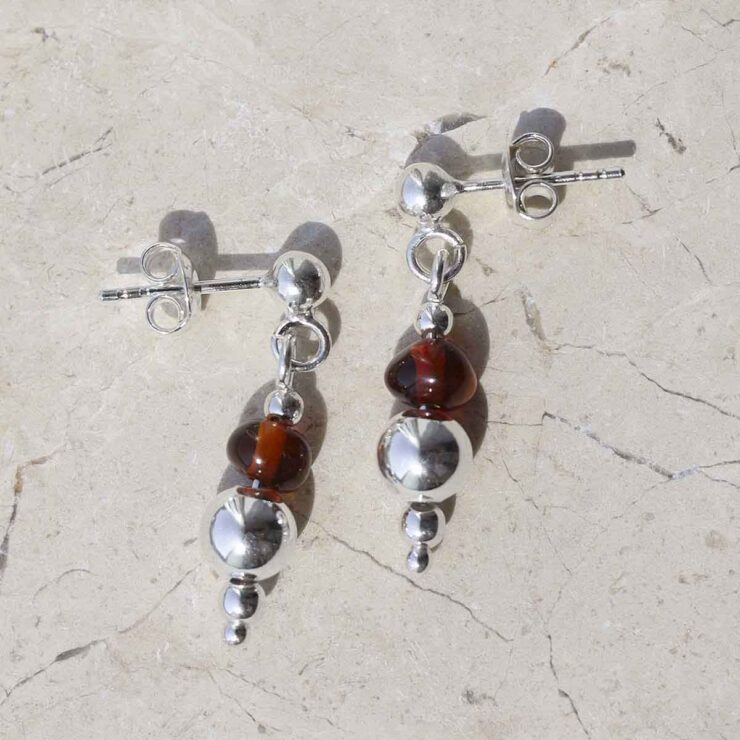 MY1411_Sterling Silver Delicate Amber Stud Drop Earrings_1 Sterling Silver Delicate Amber Stud Drop Earrings
