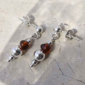 Sterling Silver Delicate Amber Stud Drop Earrings