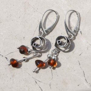 Sterling Silver Amber Rose Drop Earrings
