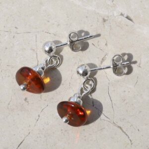 Sterling Silver Toffee Amber Drop Stud Earrings