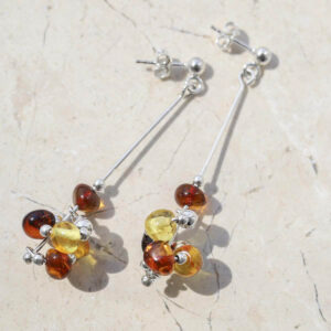 Sterling Silver Spiral Amber Cluster Stud Drops