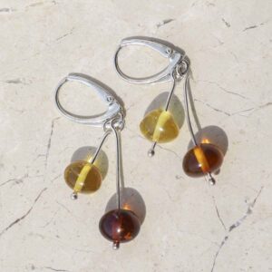 Sterling Silver Amber Drop Bar Earrings