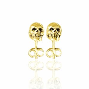 gold mini skull studs showing teeth, eye sockets and nose socket details