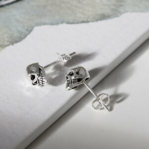 sterling silver mini skull studs showing facial detail