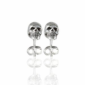 sterling silver mini skull studs showing teeth detail