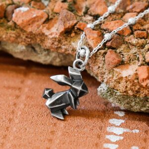 Sterling Silver Oxidised Origami Bunny Necklace