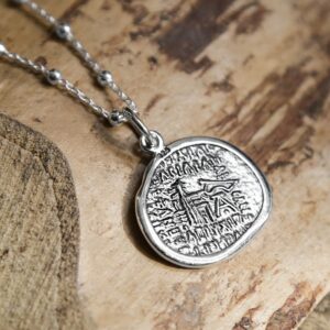 silver ancient persian coin pendant back