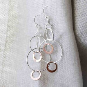 Sterling Silver And Rose Gold Swinging Circles Dangly Earrings