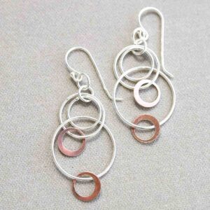 Sterling Silver And Rose Gold Swinging Circles Dangly Earrings
