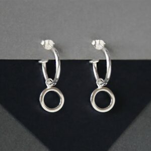 sterling silver circle hoop studs showing hoops pendant hanging off hoop